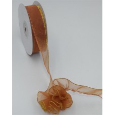 .875 Inch Ginger Pull A Bow Ribbon With A Gold Stripe Accents, 7/8 Inch x 25 Yards (Lot of 1 Spool) SALE ITEM